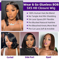 Perruque Bob Lisse Transparente HD 5x5 en Dentelle, Cheveux Humains Vietnamiens Vierges, Sans Colle, Pré-Pluckée, Ligne de Cheveux Naturelle, Haute Qualité, Noire