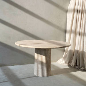 Op maat gemaakte ronde eettafel van natuursteen, marmer of travertijn voor keuken, kamer of restaurant. - Product Image 3