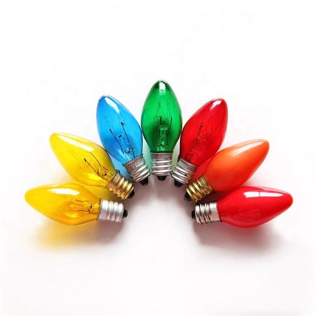 Hot Sale C7 Conventional Colored Candle 5W/7W/10W/15W Incandescent Bulb for Holiday Incandescent Decoration Bulb