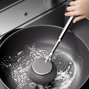 Stainless Steel Pot Scrubber Long Handle Dishwashing Brush Steel Wool Cleaner For Kitchen Pots And Pans Durable Solid Design - Product Image 2