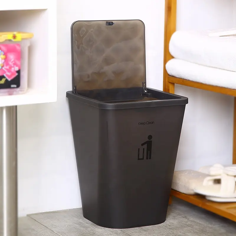 Hard PP Home Dust-proof Rectangular Paper Trash Rubbish Kitchen Food Garbage Box Large Capacity Plastic Trash Bin With Lid