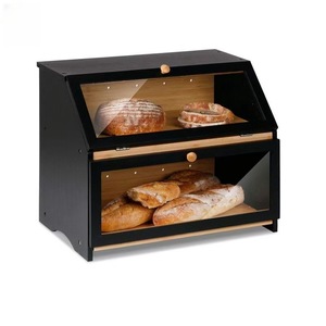 Boîte à pain en bambou avec fenêtre en verre, rangement double couche pour comptoir de cuisine - Product Image 5