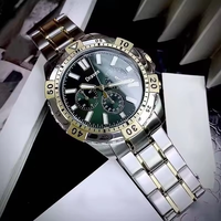 Nouvelle Arrivée Montre Chronographe de Plongée FS pour Hommes, Lunette Rotative à Trois Cadrans, Bracelet en Cuir Orange, Montre-Bracelet Sportive Étanche pour Hommes