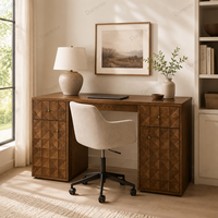 Bureau en chêne américain de qualité supérieure, table de bureau artisanale à motif losanges, ensemble de mobilier central de luxe pour espace de travail