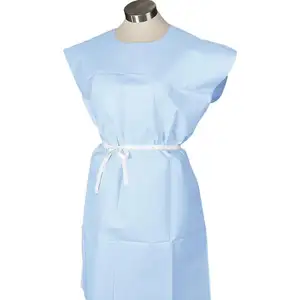 Vestido de paciente descartável de papel mauve branco azul de alta qualidade com 3 camadas de tecido