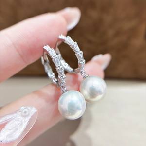 22865 Accessoires de perles DIY, support vide pour boucles d'oreilles en argent S925, or/argent, bijoux avec perle ronde de 9 à 17 mm - Product Image 1