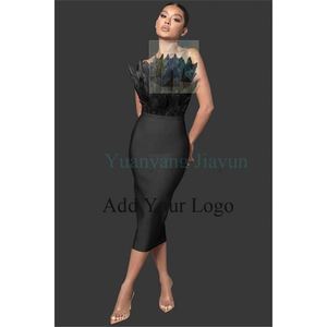 Fourrure haut de gamme tempérament <span class=keywords><strong>robe</strong></span> de pansement pour les femmes 2023 nouvelle <span class=keywords><strong>robe</strong></span> à la mode <span class=keywords><strong>mi</strong></span>-<span class=keywords><strong>longue</strong></span> avec autruche sans bretelles - Product Image 2