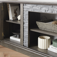 Meuble TV OE HOME 70 pouces, style Mid-Century Modern, pour salon, avec rangement réglable à 2 portes, console multimédia en faux pierre, gris