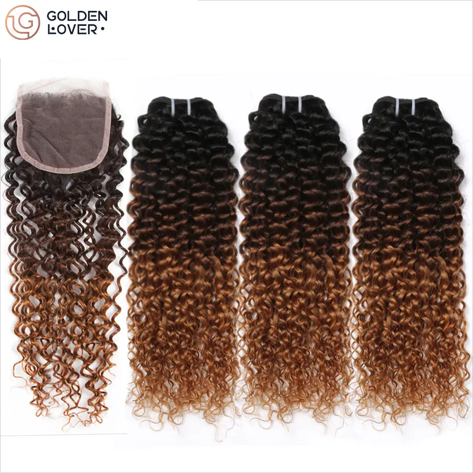 wholesale brazilian ombre hair extensions afro kinky curly hair two tone color virgin hair bundles with closure