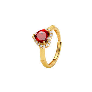 Trending Halo Set 7mm Heart Cut Natural Stone <b>Rings</b> <b>Adjustable</b> 925 Sterling Silver Gold Plated Brush Metal Jewelry Wholesale - Product Image 1