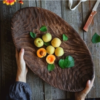 Ensembles d'assiettes de fruits à grand bassin en bois massif rétro pour le petit-déjeuner, les collations et le paquet de fruits, plateau plat ovale