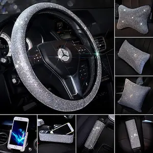 White Diamond Style Bling Car Decoration Shoulder Cover Juego de cubiertas de volante personalizadas - Product Image 1