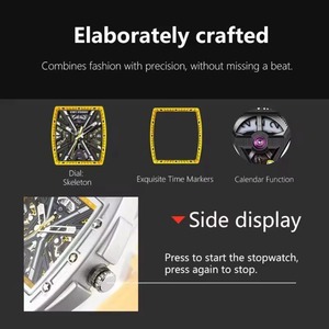 Luxury Men's Tonneau Case <b>Skeleton</b> Sport <b>Watch</b> <b>Automatic</b> Mechanical Rubber Band Analog Dial - Product Image 5