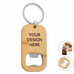 Custom Logo Eco Friendly Bamboo Bottle Opener Keychain Portable Metal Key <b>Ring</b> for Bar and Restaurant Giveaways - Product Image 1