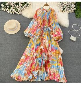 <span class=keywords><strong>Robe</strong></span> longue chic à col rond, cintrée à la taille, à simple boutonnage pour femmes - Product Image 2