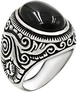 Retro Vintage Stainless Steel Turquoise Onyx Ring natural stone ring stainless steel boy rings