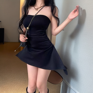 Abito Estivo da Donna con Spalline Sottili, Elegante Vestito Nero Stile Coreano, <span class=keywords><strong>Sexy</strong></span> e Seducente con Schiena Scoperta e Vita Aderente - Product Image 1