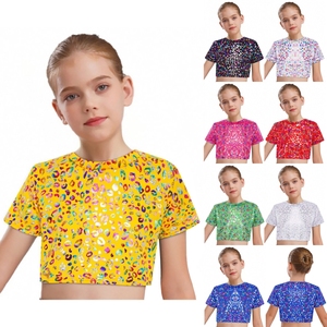 Camiseta Metálica Corta para Niñas de 2 a 16 Años, para Práctica de Baile Latino, Actuaciones de Animadoras, Espectáculos, Uso Diario Informal - Product Image 1