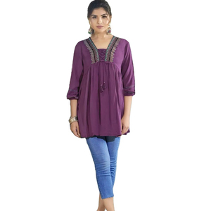 Launching New Rayon Wrinkles with Inner and Thread with Handwork Short <b>Top</b> for wholesale - Product Image 1