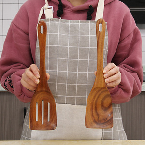 Espátula de madera antiadherente Yimu Yijiang, juego de espátula y cuchara de teca de mango largo estilo coreano (espátula y cuchara de cocina engrosadas) - Product Image 3