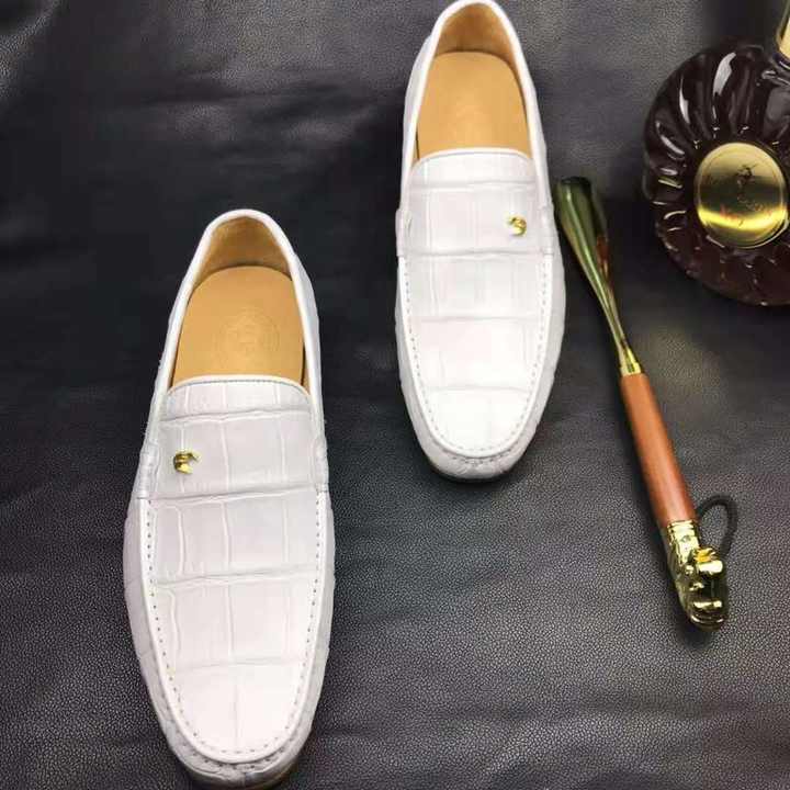white and gold loafers