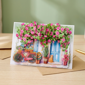 Carte de vœux 3D pop-up artificielle, motif jardin de roses, découpée au laser, faite à la main, en papier artistique, personnalisable OEM ODM pour la décoration intérieure - Product Image 4