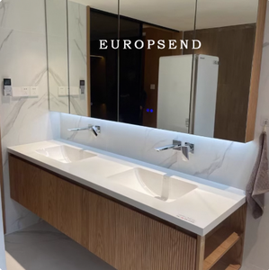 Mueble de <span class=keywords><strong>baño</strong></span> moderno con doble lavabo, mesa de lavado japonesa, placa de <span class=keywords><strong>roca</strong></span> sin costuras, diseño de fregadero todo en uno - Product Image 1