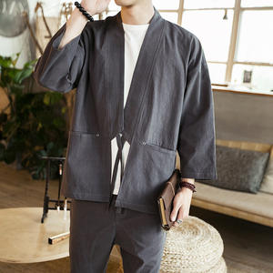 Kimono traditionnel pour hommes, cardigan noir, manteau, chemise de plage, vêtements d'été unisexes, vêtements de samouraï japonais pour hommes - Product Image 4