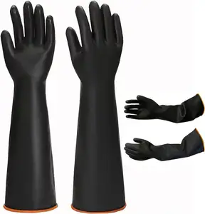 Ekstra uzun sarı siyah sanayi iş kimyasal geçirmez kauçuk eldiven doğal lateks kimyasal dayanıklı emniyet eldivenleri