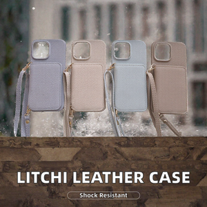 เคสหนัง PU ลายลิ้นจี่แบบพับได้ พร้อมช่องใส่บัตร ปิดด้วยแม่เหล็ก มีสายคล้อง สำหรับ iPhone 17 16 15 14 13 Pro Max - Product Image 2