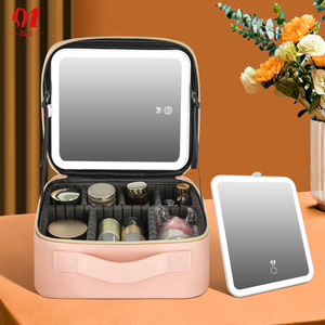 Trousse de maquillage LED Jia Yao 26x23.5x10cm avec miroir, rechargeable, portable, étanche, rose - Product Image 4