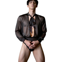Pilihan Influencer Unisex Poliester Hitam Satu Ukuran Kemeja Transparan Seksi Pakaian Klub Pasangan Lingerie
