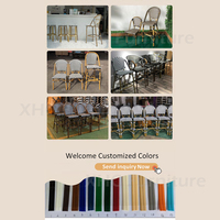 Tabouret de bistrot empilable noir et blanc en rotin tressé et bambou pour mobilier de café extérieur