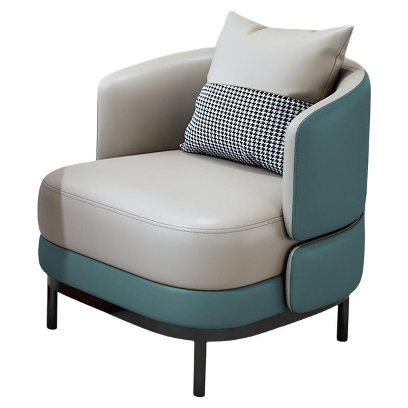 Sillón individual de piel sintética azul índigo y gris beige