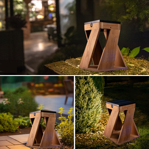 Lámpara <span class=keywords><strong>Solar</strong></span> LED para Exterior de Jardín y Patio, con Marco de Madera, Duradera y Resistente a la Intemperie, Iluminación Decorativa para Caminos - Product Image 4