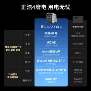Station d'alimentation portable Zhenghao Outdoor Power Supply Delta Pro 3 4000W 4KWh 220V 5VA avec coque ignifuge - Product Image 2