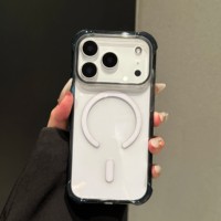 Coque de téléphone magnétique transparente en acrylique anti-chute à quatre coins pour iPhone 18 Pro Max, avec bords colorés et airbag, compatible Apple 17 Pro/16 Plus