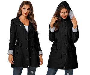 Outdoor Abbigliamento Casual Vita Con Coulisse Donne Cappotto Con Cappuccio <span class=keywords><strong>Impermeabile</strong></span> Vento Cappotto di Polvere - Product Image 6