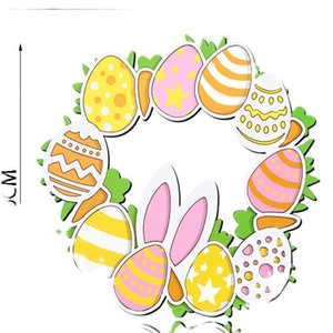 Easter Cartoon Bunny <b>Egg</b> Wreath Wooden Hanging <b>Decoration</b> For Indoor Door Party Easter Decor Round Boxwood Design - Product Image 5