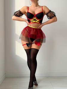 B30458 2025 Mode Sexy Lingerie Vrouwen Transparant Mesh Pure Erotische Lingerie Met Kousen - Product Image 4