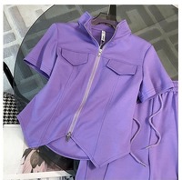 WY70601 Nouvelle Collection 2026 – Ensemble Sport Décontracté Femme : Cardigan Zippé à Manches Courtes et Pantalon Droit – Deux Pièces pour l'Été