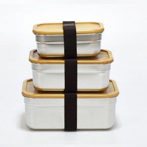 Bacs de rangement des aliments en acier inoxydable Nicety boîtes à lunch en métal rectangulaire étanches ensemble de boîtes à lunch en acier inoxydable <span class=keywords><strong>avec</strong></span> couvercles de verrouillage en bambou - Product Image 3