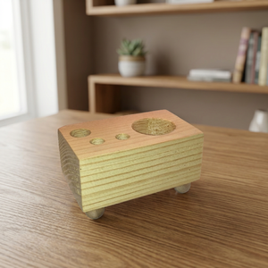 Rectangular <b>Wooden</b> Pen And Stationery Holder <b>Block</b> Design Multiple Slots Office Home Desk Organizer Natural Storage Caddy Box - Product Image 1