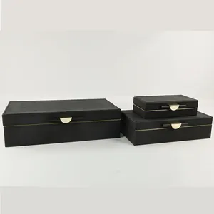 厂家定制豪华大号Pu皮革礼品盒黑色木盒内衬木质工艺品木质包装盒