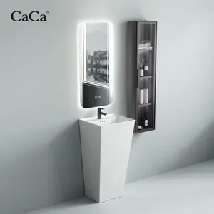 CaCa Customized Color Freestanding Bathroom Sinks Ceramic Rectangular Pedestal Basin With Smart Mirror And Cabinet