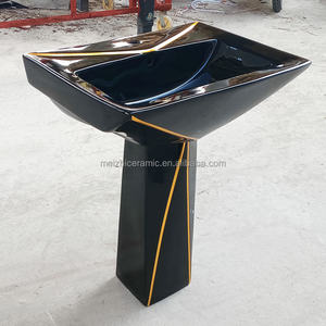 Sanitaires en forme de diamant, toilettes noires avec ligne plaquée or, toilettes et lavabo combinés, salle de bain - Product Image 6