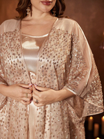 Robe Abaya turque en deux pièces pour femmes grandes tailles, col rond, manches chauve-souris, ceinture, longue, luxueuse, ornée de perles et de dentelle brodée