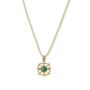 Collana con ciondolo in Malachite retrò elegante francese in oro 18K in acciaio inossidabile intarsiato in malachite turchese per ragazze - Product Image 6