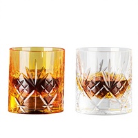 Verre à whisky Edo Kiriko en cristal, poids lourd, tige sculptée à la main, motif éclat de soleil, capacité 201-300 ml, coffret cadeau