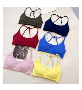 Yimo 9 colori moda donna tinta unita Cross Back reggiseno Yoga Set da donna scricchiolante <span class=keywords><strong>pantaloncini</strong></span> da ginnastica tuta da donna ad asciugatura rapida Set sportivo - Product Image 3